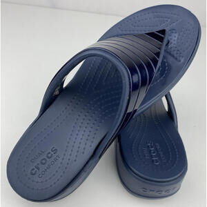 Crocs Dual Comfort Monterery Womens Sandals 7 Blue Navy Flip Flops Platform EUC